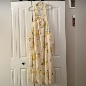 Floral Halter Maxi Dress with Yellow and Green Accents
